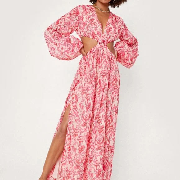 nasty gal pink maxi dress Pink PrettyLittleThing Extreme Frill Keyhole Maxi Dress